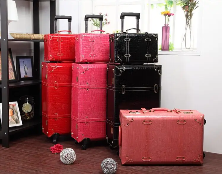 Новое поступление! Женские Ретро путешествия комплект чемоданов 13 22 24 дюймов pu