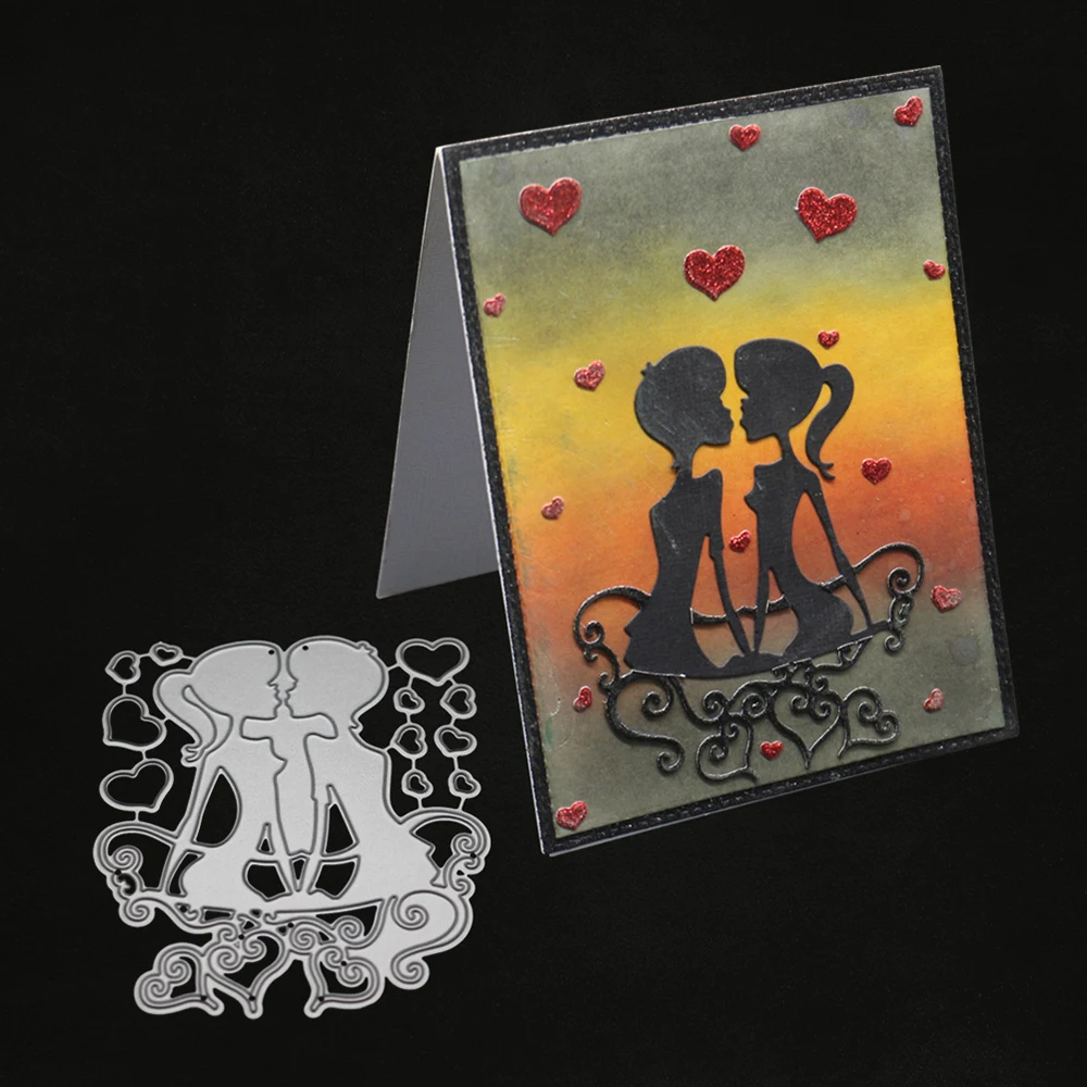 Поцелуй влюбленных мальчик и девочка рамка металлической прорезной трафарет для