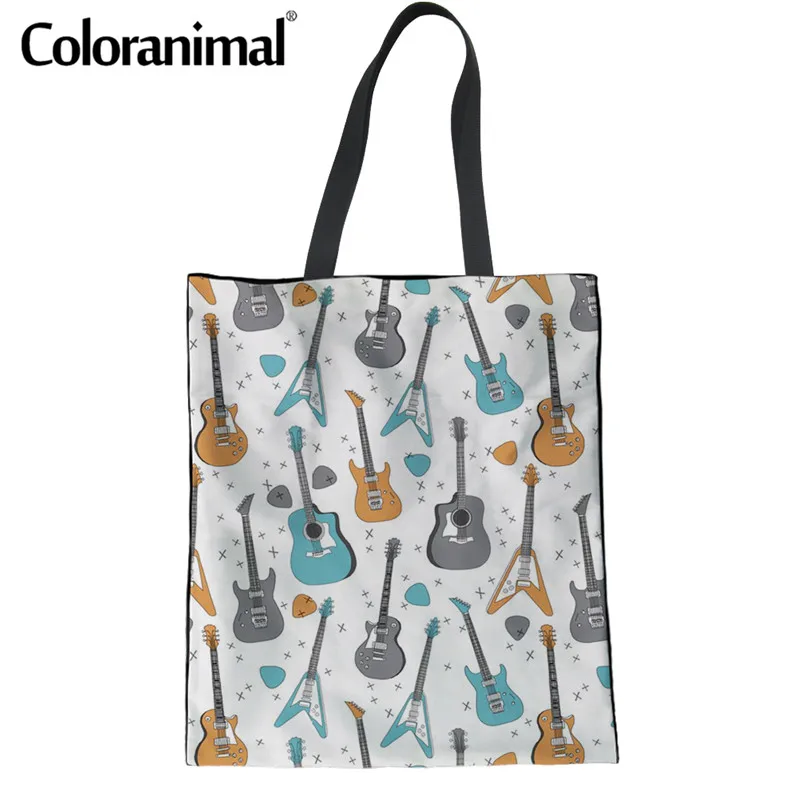 Женская тканевая сумка Coloranimal Music Notes повседневная Льняная с принтом гитары