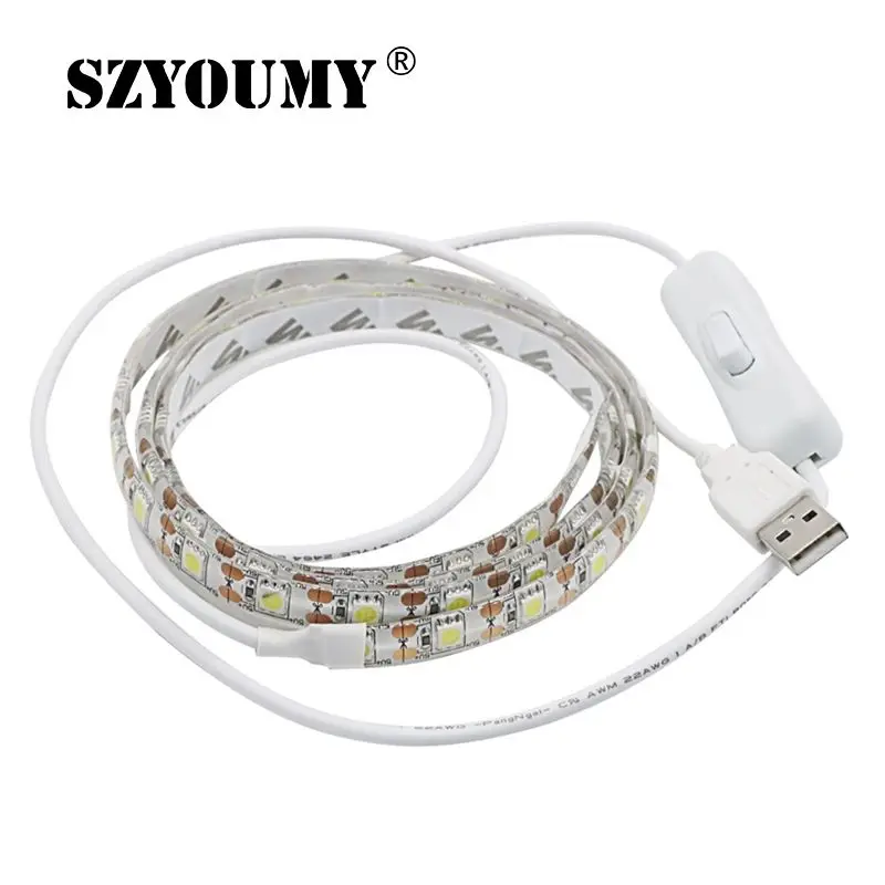 5V USB LED Strip 5050 TV Background Lighting 1M 60 LEDs Warm White / White/ RGB USB Cable with Switch Strip set