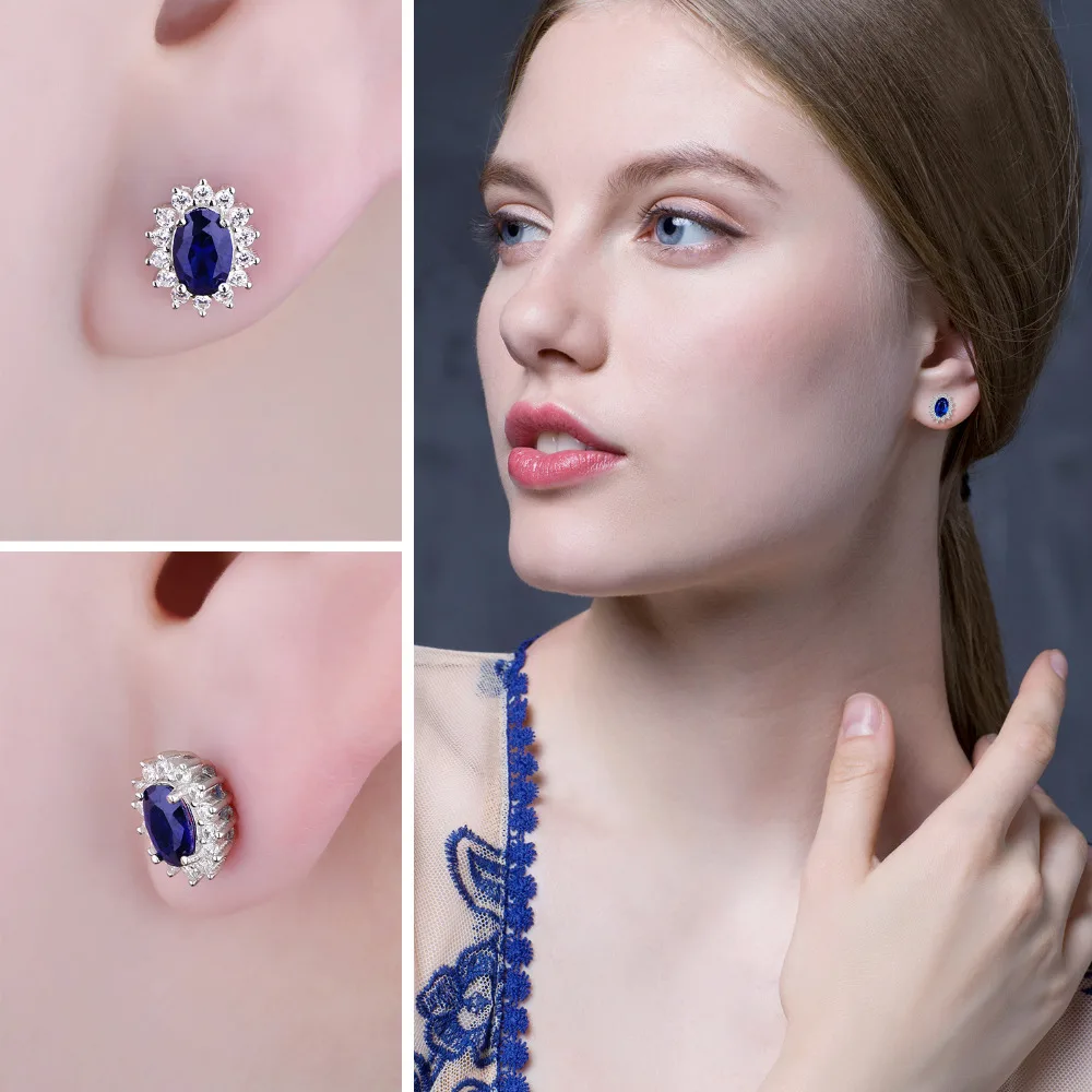 Jewelrypalace 1.5ct Овальный Синий сапфир Серьги Стад стерлингового серебра 925 Мода