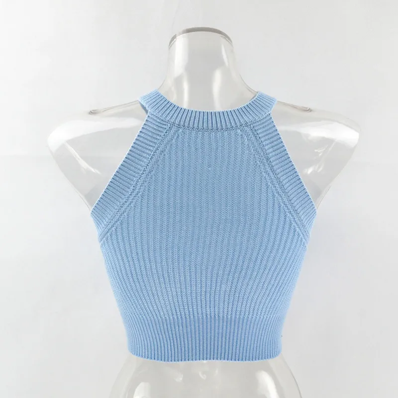 Женский короткий топ Colysmo облегающий трикотажный с бретельками через шею без