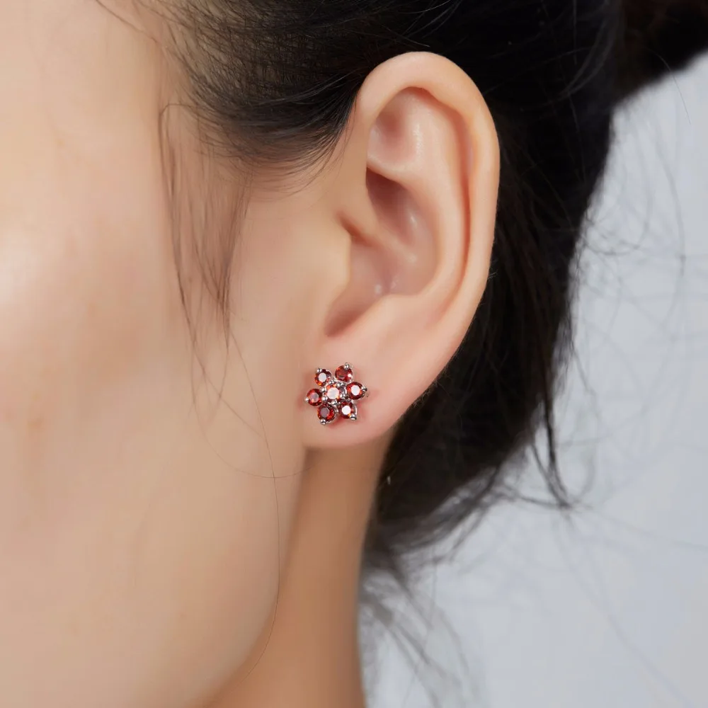 Hutang природных драгоценных камней красный гранат цветок Boucles D'oreilles Твердые