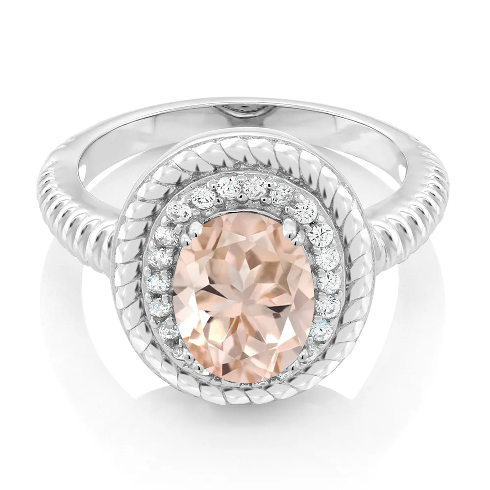 1 60 Ct Овальный персиковый морганит кольцо из стерлингового серебра 925|ring ring|ring 925ring