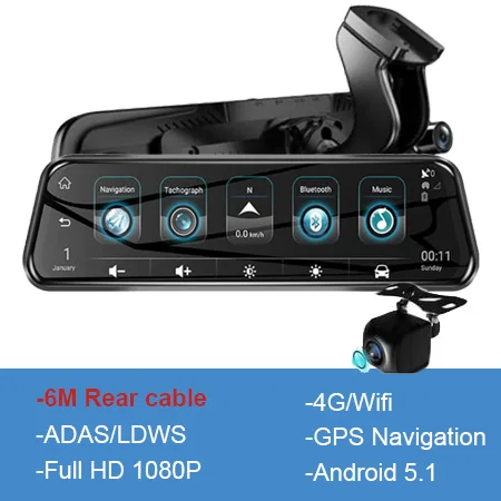 Anstar 10 ''поток зеркало заднего вида камера Автомобильный видеорегистратор 4G Android HD 1080 P Dash Cam двойной объектив ADAS gps Wifi авто регистратор видеорегистраторы - Название цвета: H58 With 6m Camera