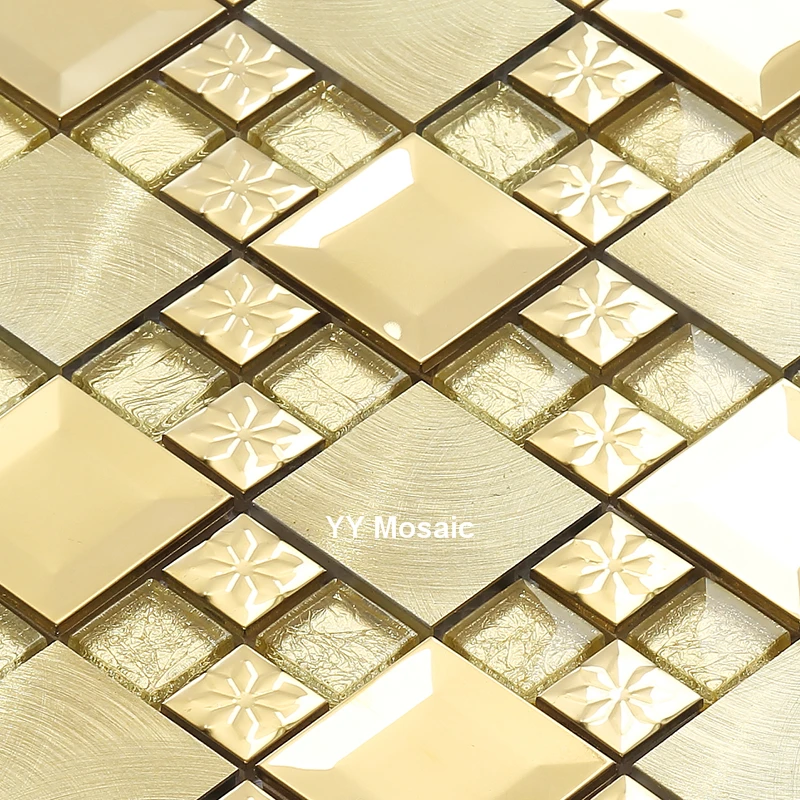 Металлический ручной мозаичная плитка из хрустального стекла для кухня щитка
