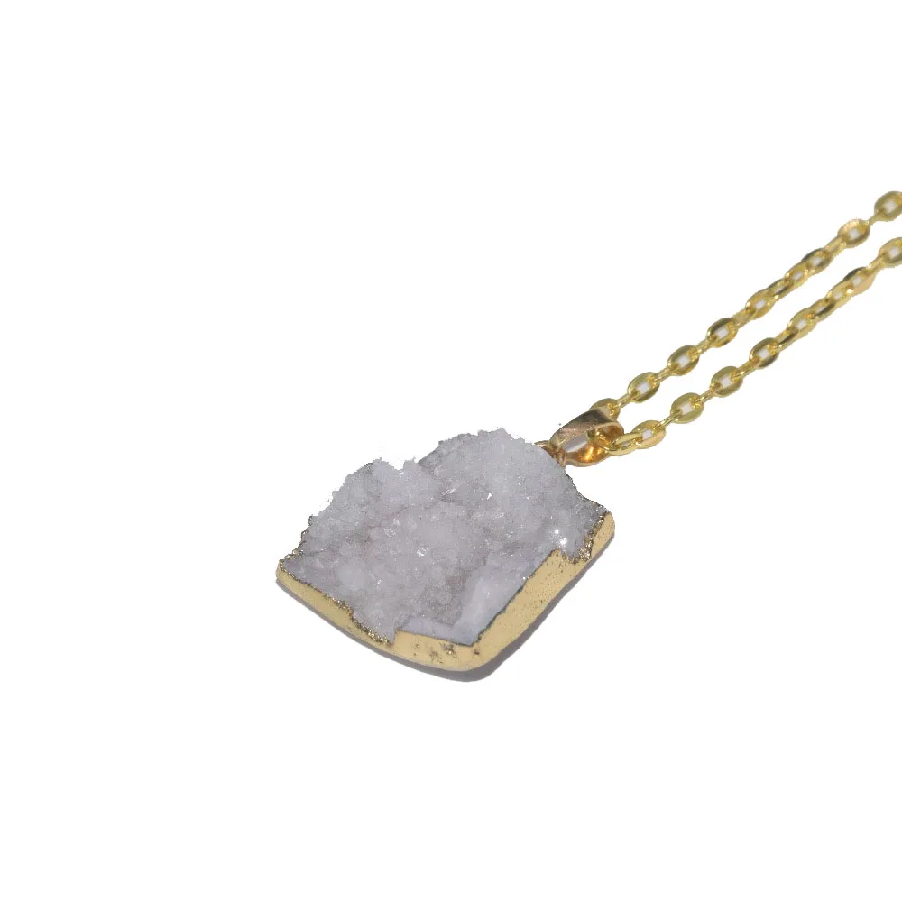 Женское ожерелье с подвеской geode druzy длинная цепочка золотыми наконечниками