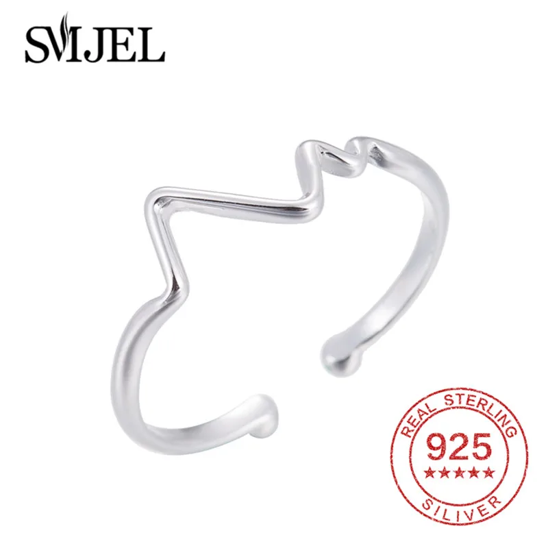 SMJEL 925 Silver Jewelry Simple Sea Wave Rings Ring Women Lifeline Pulse Heartbeat Female Gifts For Doctor Femme Anillos Mujer | Украшения