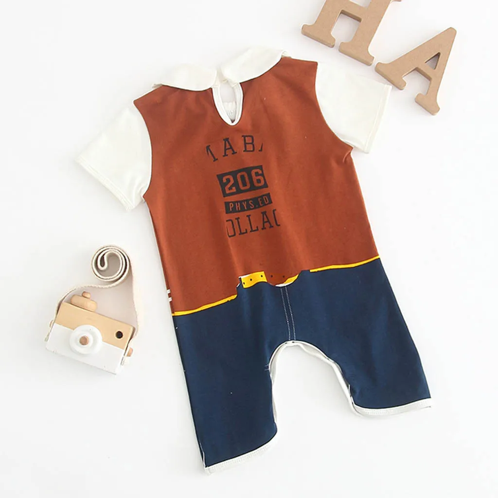 Summer Toddler Baby Cotton Kids Boy Print Cartoon Gentleman Letter Romper Clothes Jumpsuit Infant Clothing Set Dropshipping | Детская