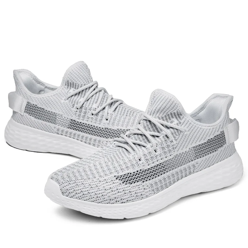 Men Sneakers Ultralight Flyknit Breathable Mesh Men's Shoes Casual Lace-up Tenis Masculino Adult Footwear Plus Size 38-48 | Обувь