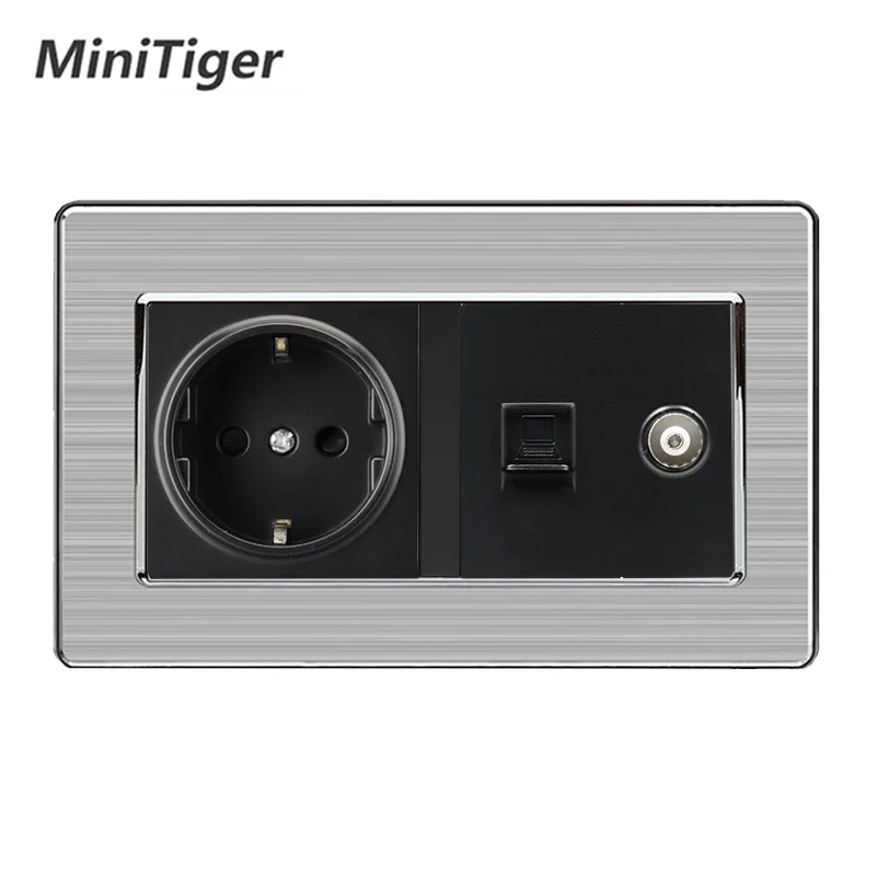 Minitiger настенная розетка стандарта ЕС + женский ТВ разъем с интернет компьютером