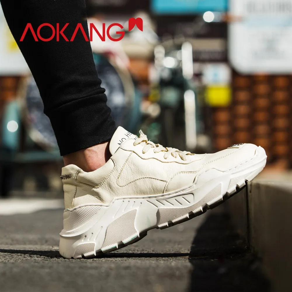 AOKANG 2018 New Arrival winter Men Shoes casual sports genuine leather lace up fashion solid outdoor walking men shoes | Обувь