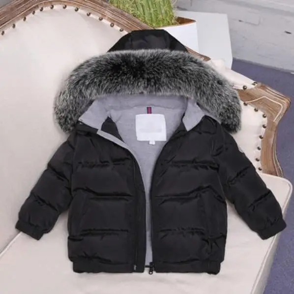 black Fox fur collar Новые детские пуховики с большим воротником из натурального меха для маленьких девочек и мальчиков, 90% белый утиный пух, верхняя одежда хорошего качества, пальто, ws139 - Цвет: black Fox fur collar