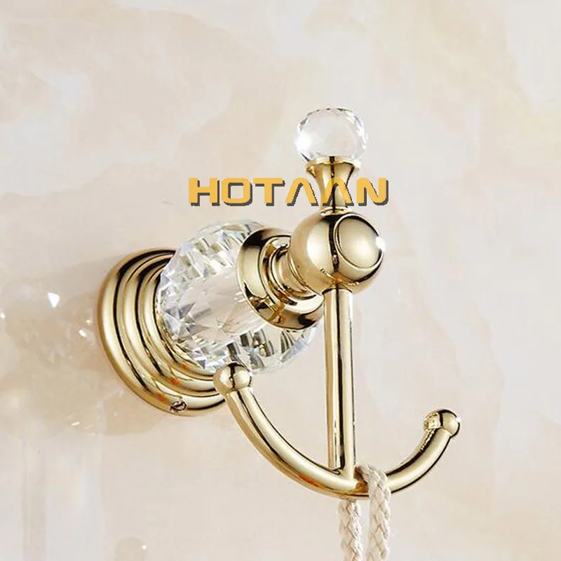 Luxury Crystal Gold Color Bathroom Accessories Set Gold Polished Brass Bath Hardware Set Wall Mounted Bathroom Products banheiro images - 6