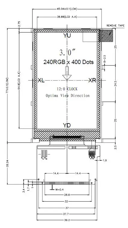 Maithoga 3,0 дюймов 37PIN TFT ЖК-экран(16:9) ILI9327 Привод IC 240(RGB)* 400 16 бит интерфейс передачи данных