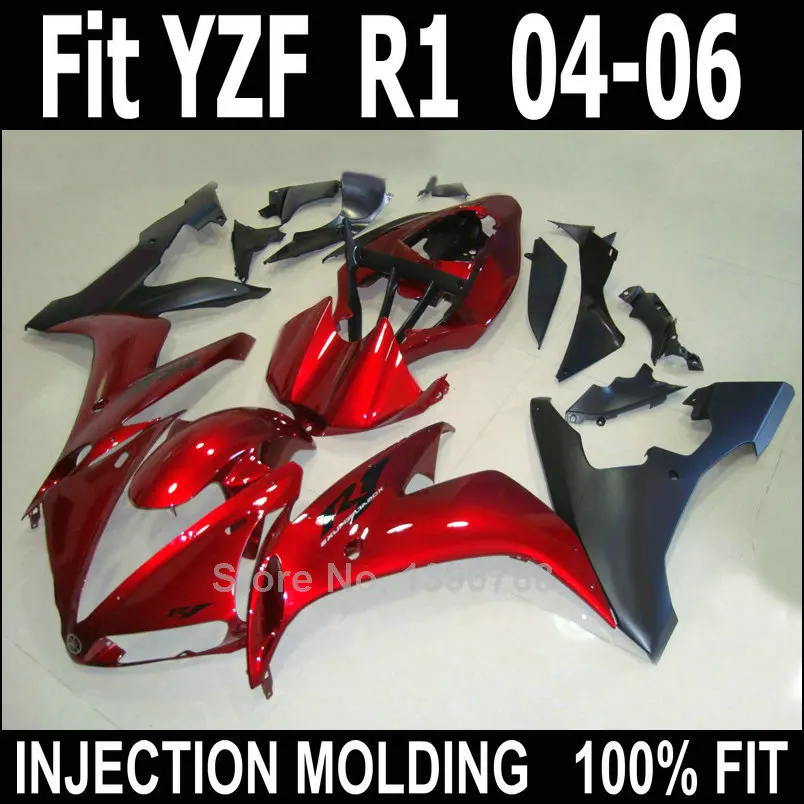 Новый комплект обтекателей для мотоцикла Yamaha injection YZF R1 04 05 06 винно-красный черный