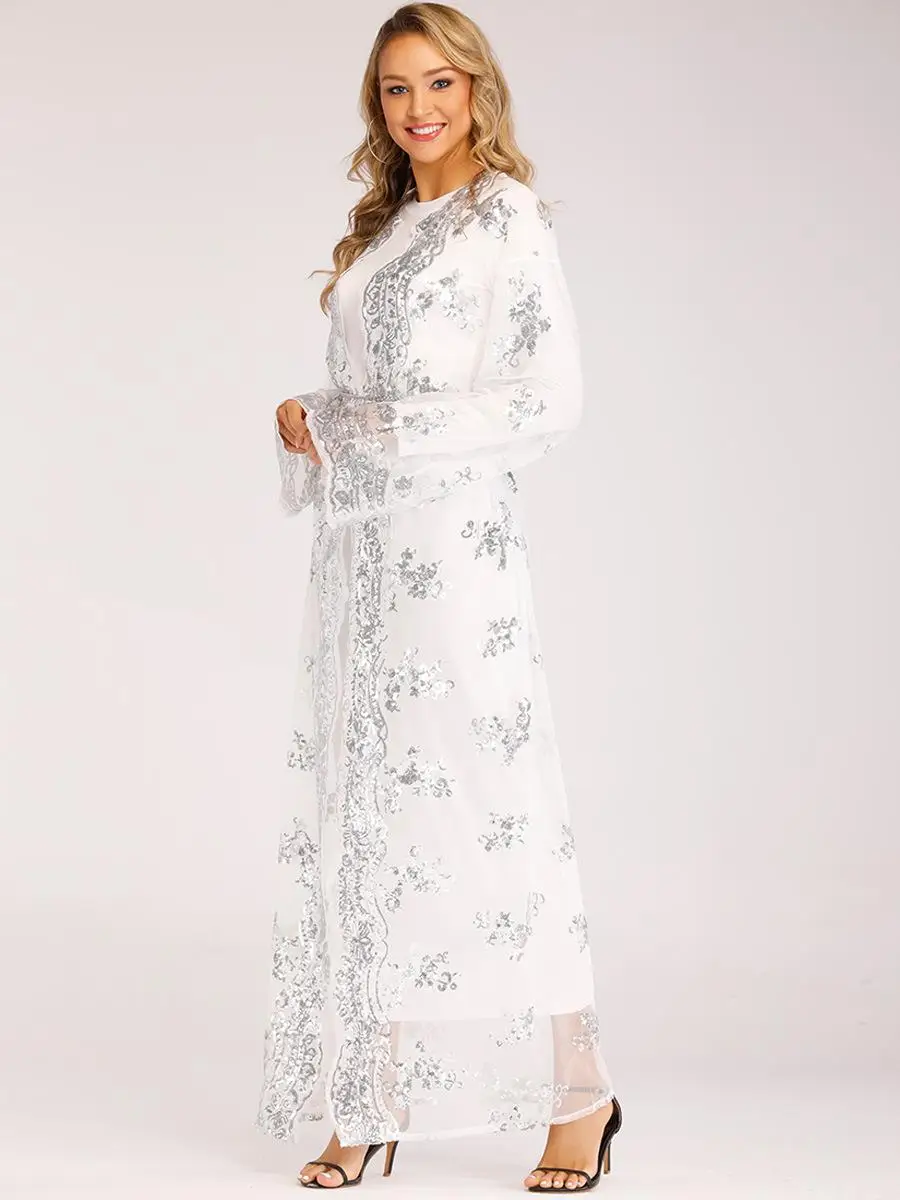 Роскошное кимоно с блестками для женщин abaya Дубай молитва открытый передний кафтан мусульманский с длинным рукавом Кардиган Платье Рамадан халат арабское