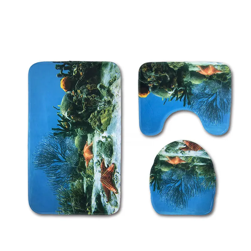 

Rug Flannel Bath Mat Carpet Bathroom Product 3Pcs Ocean Underwater World Anti Slip Bathroom Mat for Bathroom Toilet Carpet