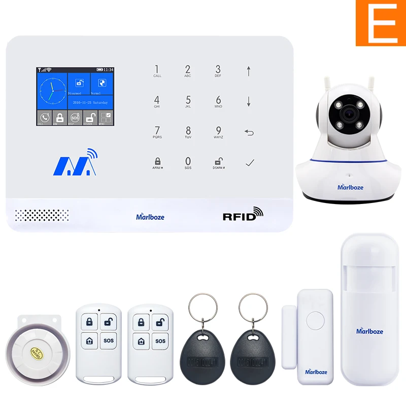 Set E Marlboze беспроводная домашняя Безопасность GSM wifi GPRS сигнализация Система IOS Android приложение дистанционное управление RFID карта PIR датчик двери датчик комплект - Цвет: Set E