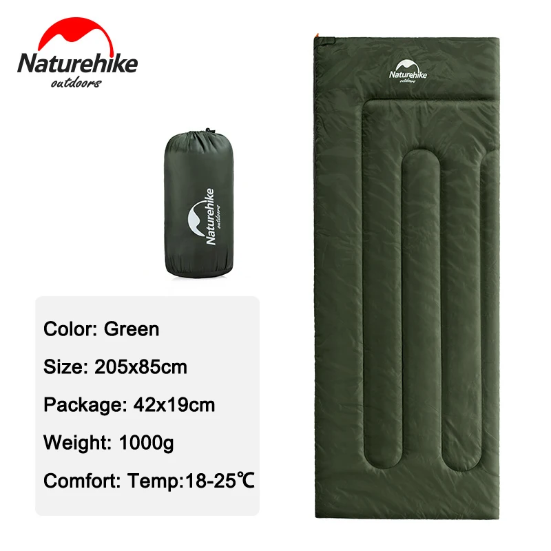 Green 205x85cm Naturehike весна лето осень секция Сверхлегкий портативный конверт хлопок спальный мешок Кемпинг 190x75 205x85 см спальный мешок - Цвет: Green 205x85cm