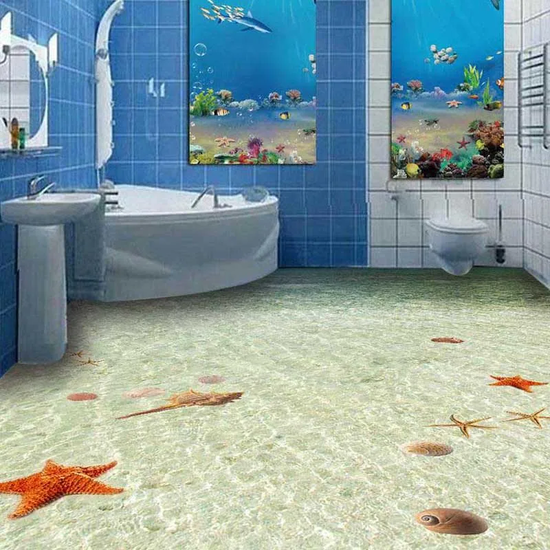 3D Нескользящая настенная бумага ПВХ для ванной комнаты мировая морская Морская