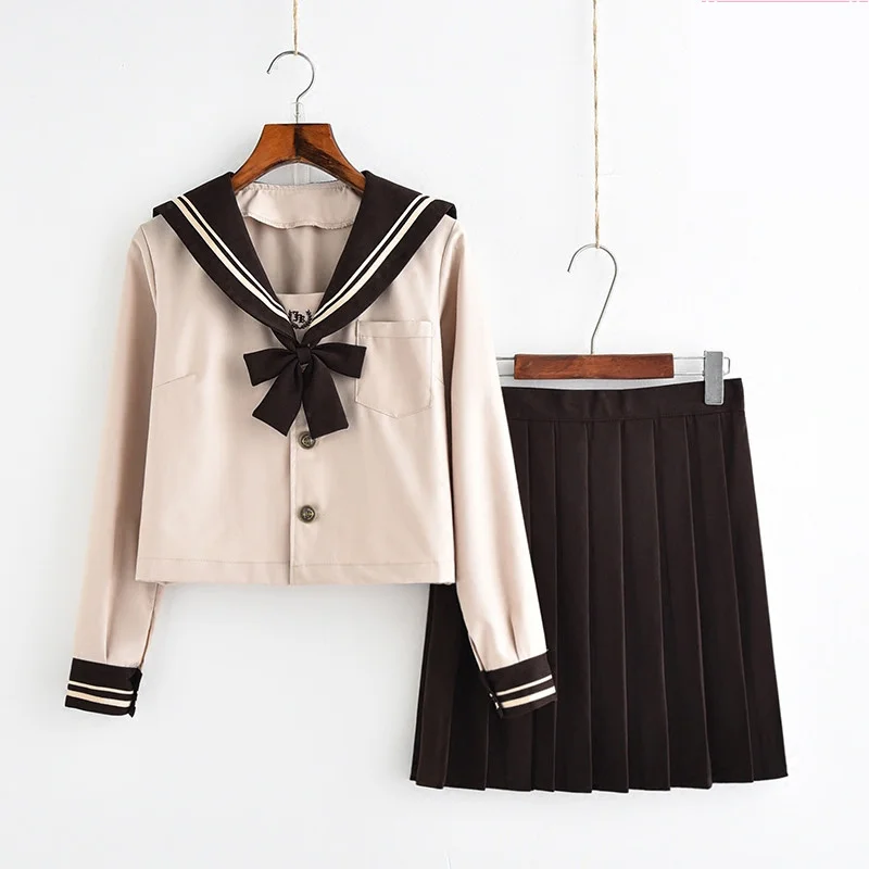 

Japanese School Uniform For Girls Sailor Tops+Tie+Skirt Navy Style Students Clothes For Girl Plus size Lala Cheerleader clothing