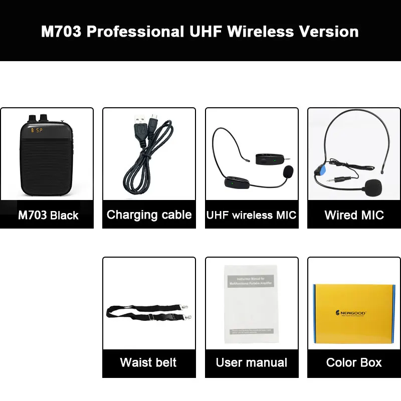 Black UHF Wireless Беспроводной голосовой усилитель с микрофоном, мини портативный громкоговоритель для гида, учителя, речевой усилитель, микрофон, динамик, fm радио - Цвет: Black UHF Wireless