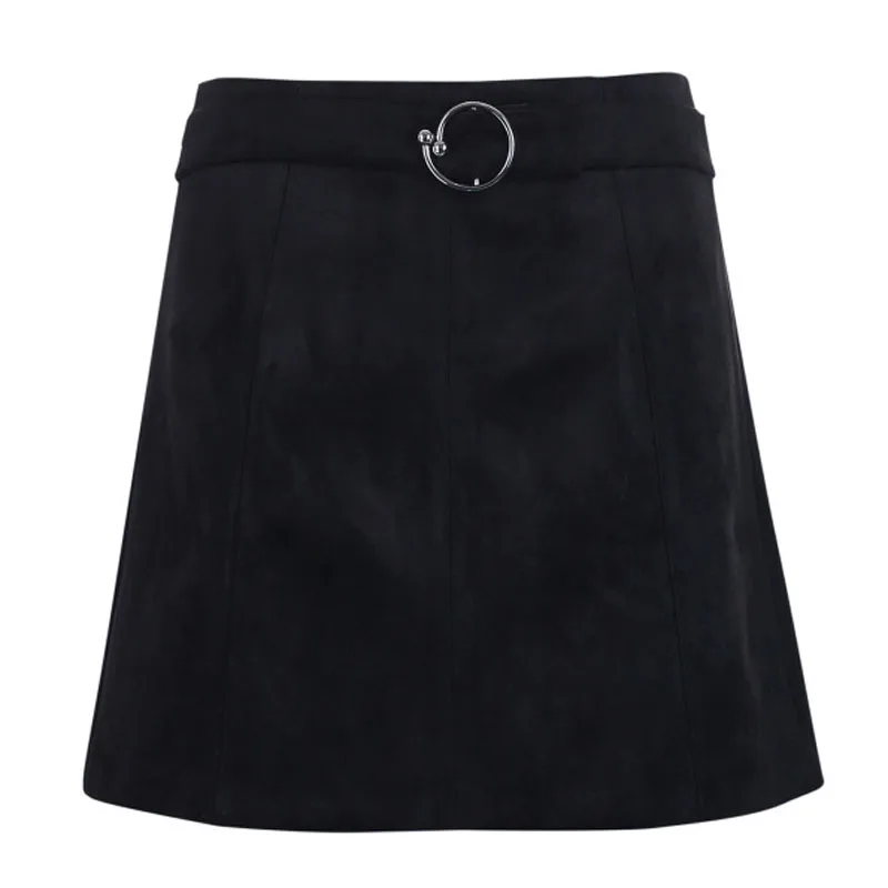 2018 Повседневное Для женщин флис юбка Мода-Line мини-юбка с металлическим кольцом