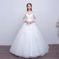 2019 three quarters white ball gown wedding dresses lace appliques women plus size for wedding bridal gowns wedding gown g052
