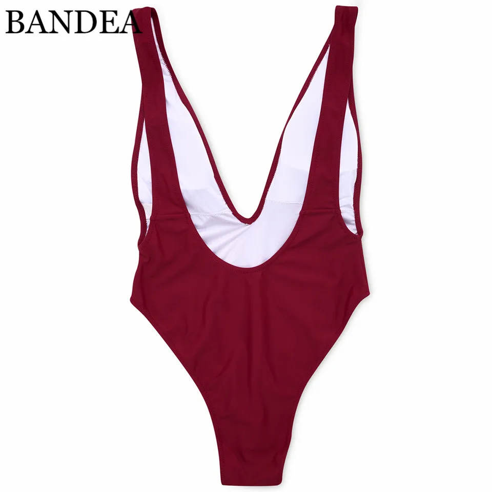 BANDEA 2019 новый сексуальный цельный купальник Женский однотонный бордовый монокини
