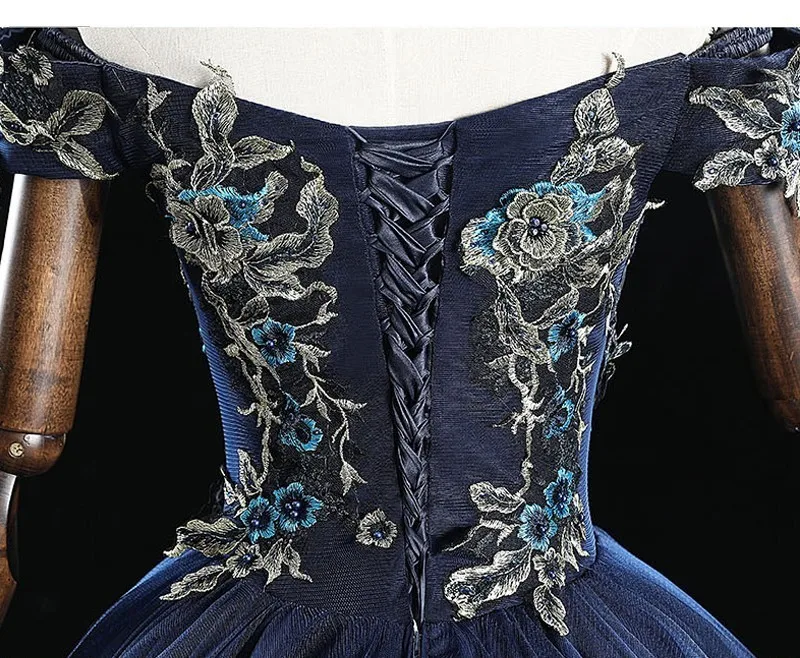 Темно голубое праздничное платье бальное платье с открытыми плечами vestido de 15 anos дебютантка Дешевые сладкий 16 платья для женщин 15 лет