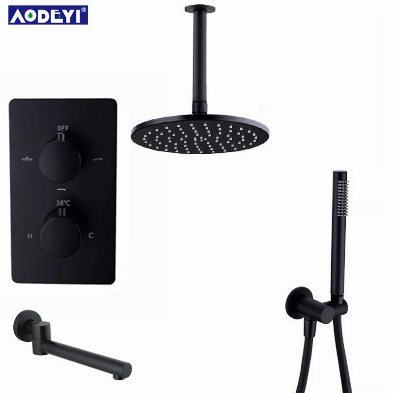 Смеситель для душа латунный черный 3 ходовой термостатический|faucet set|shower faucet