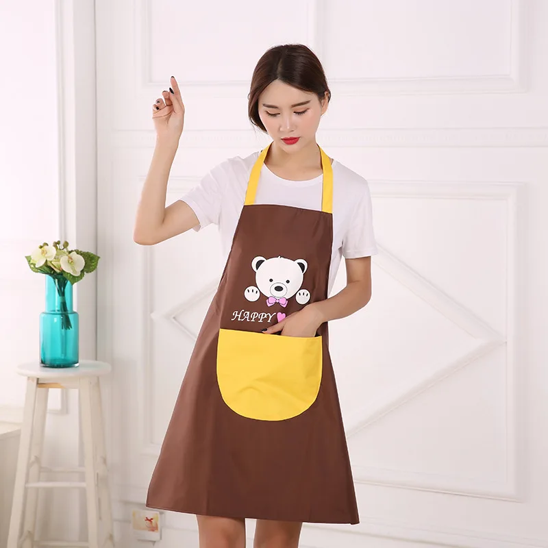 Кофе Кухонный Фартук с героями мультфильмов для женщин, водонепроницаемый и маслостойкий фартук для взрослых h-типа, комбинезоны без рукавов - Цвет: Кофе