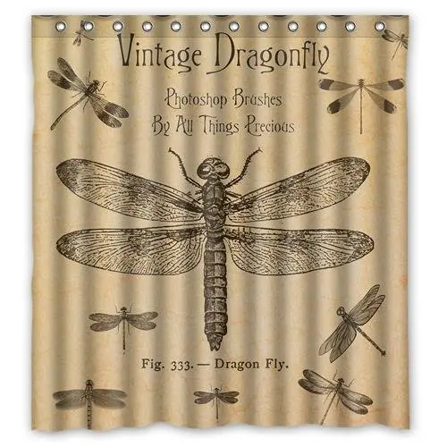 Винтажная занавеска для душа Dragonfly на заказ водонепроницаемая из ткани ванной