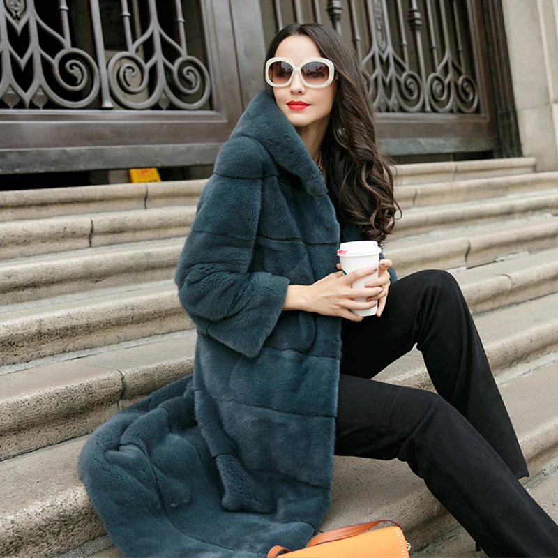 Женское Норковое Пальто с меховым капюшоном M. Y. FANSTY зимнее пальто из