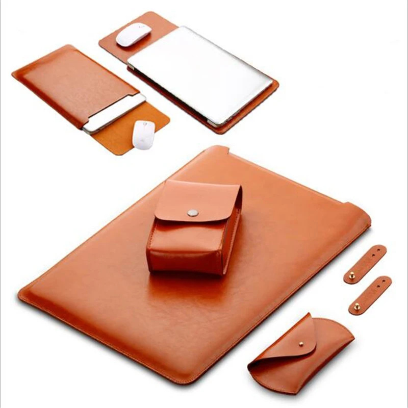 light brown 4sets Водонепроницаемый чехол для ноутбука 11,6 12 13,3 15 15,4 дюймов кожаная сумка для ноутбука чехол для macbook air pro 11 12 13 15 чехол SY001 - Цвет: light brown 4sets