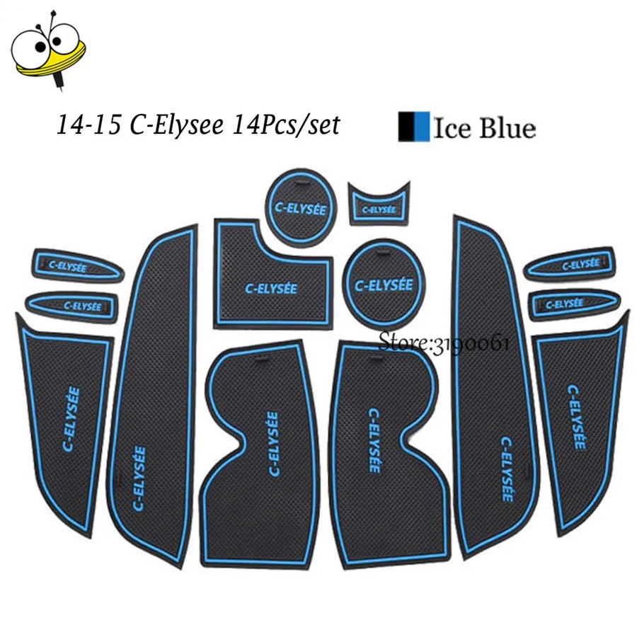 

Left Drive Accessories Rubber Auto Luminous Gate Slot Door Pad Anti-Slip Cup Holder Mat Cushion For Citroen 2014-2015 C-Elysee