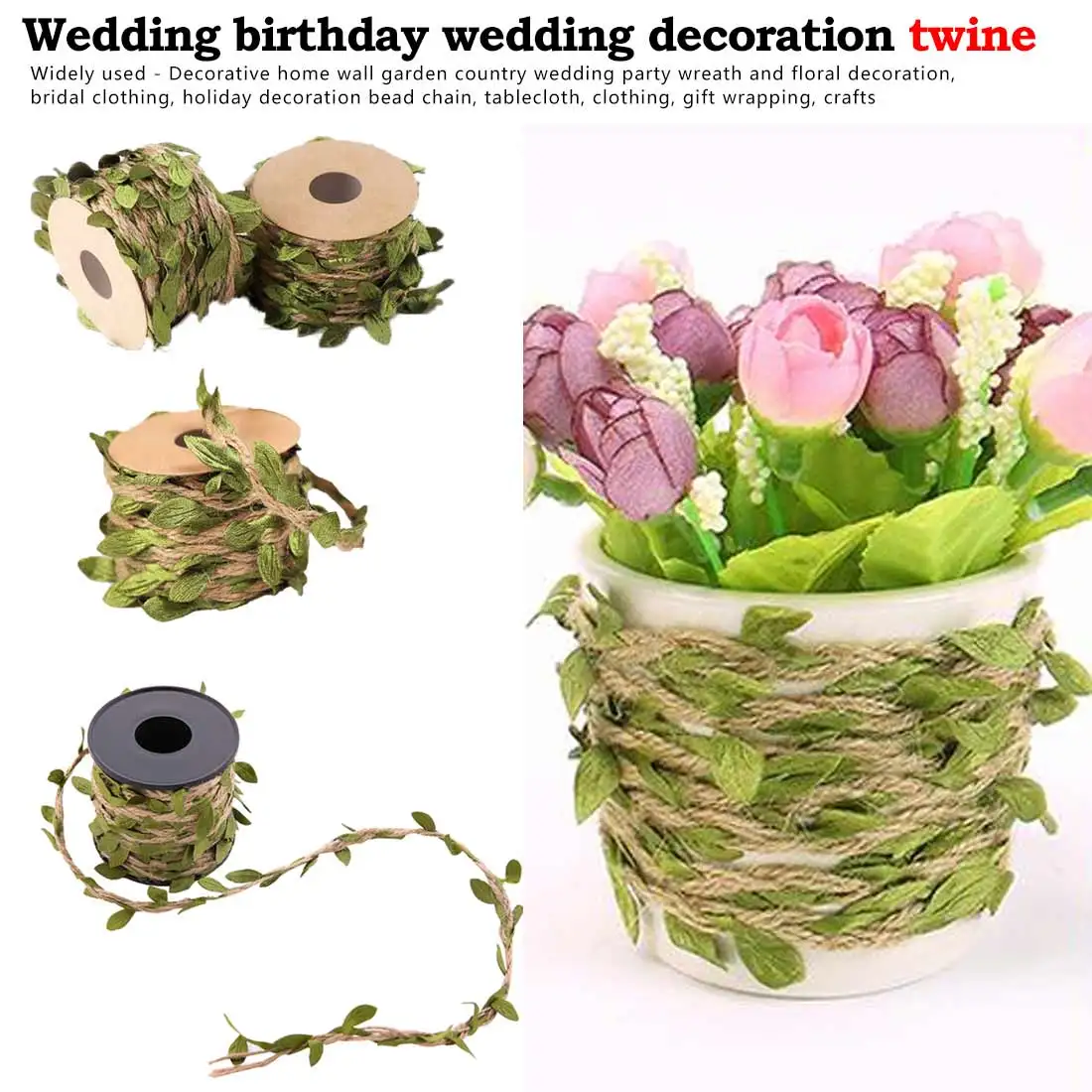 Тканая пеньковая веревка имитация зеленых листьев сделай сам украшение для