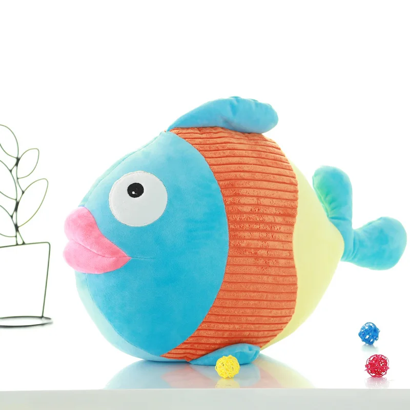 Лоскутная разноцветная мультяшная кукла 35 см с пузырьковой рыбой плюшевая