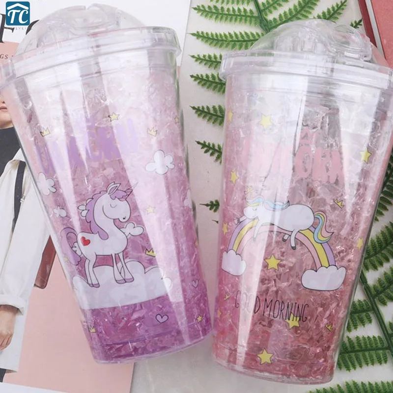 Летняя бутылка для воды 450 мл простая пластиковая соломинка модная двойная