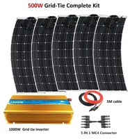500w grid tie system 5pcs 100w flexible solar panel module with 1000w inverter 500w solar panel home system kit
