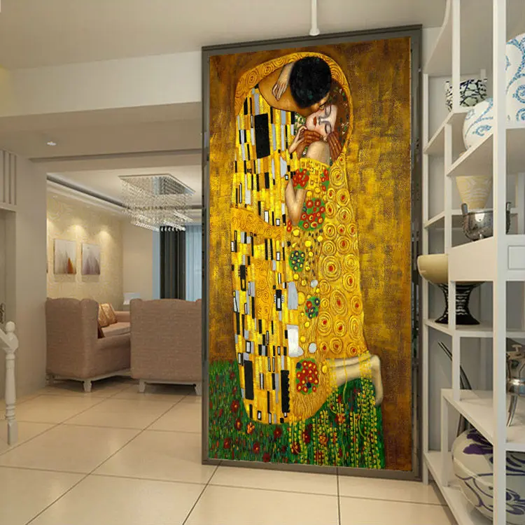 Густав Климт. Картина маслом "Поцелуй". Настенная фотообои 3D на заказ, водостойкие. Классическое искусство для декора спальни, кабинета, детской комнаты.