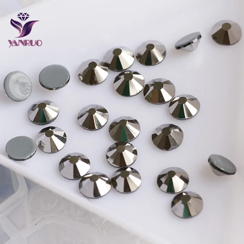 YANRUO Jet Гематит Стразы горячей фиксации хрустальные камни с плоской задней