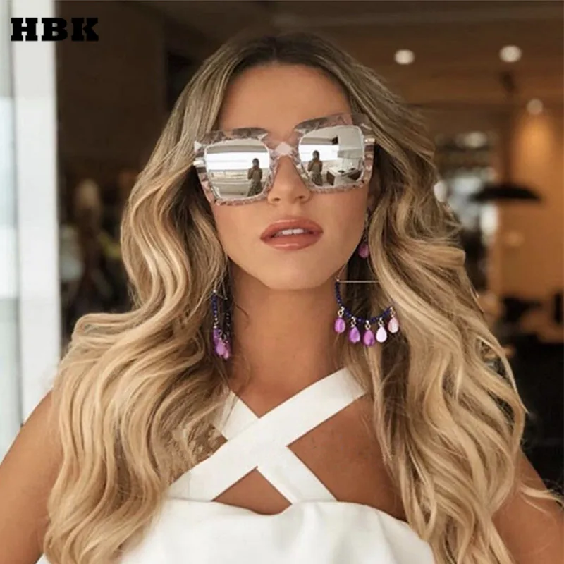 

Женские квадратные солнцезащитные очки HBK, роскошные брендовые дизайнерские солнцезащитные очки с большой оправой, UV400, 2019