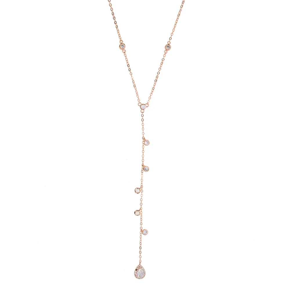 rose white Красочный Летний подарок, cz подвеска, массивный женский подарок, слеза, камень по месяцу рождения, потрясающее сексуальное длинное женское ожерелье - Окраска металла: rose white
