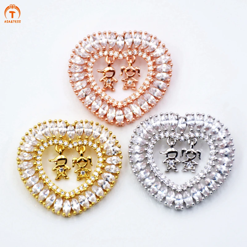 

ASA&TESS micro CZ pave pendant heart shape charms little boy girl jewelry cubic zirconia pendant for necklace making wedding