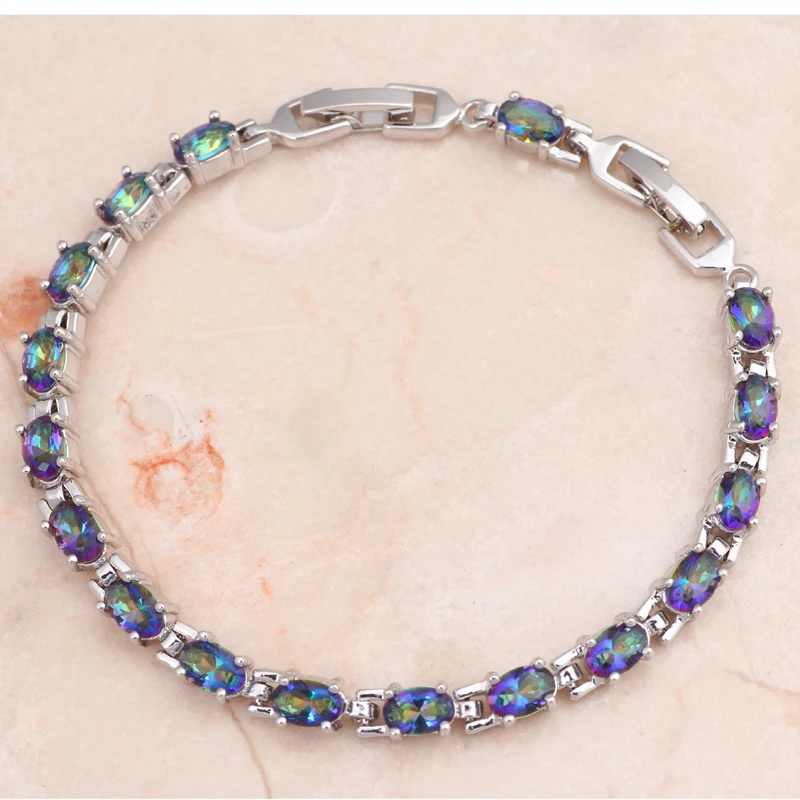 ROLILASON красивый Многоцветный Кристалл Серебро Мистик циркон браслеты шарма