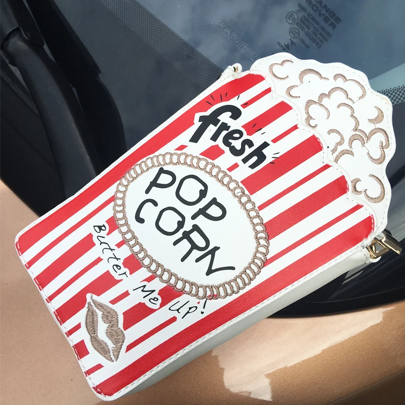 Модная индивидуальная вышитая милая сумка на плечо с цепочкой в форме попкорна