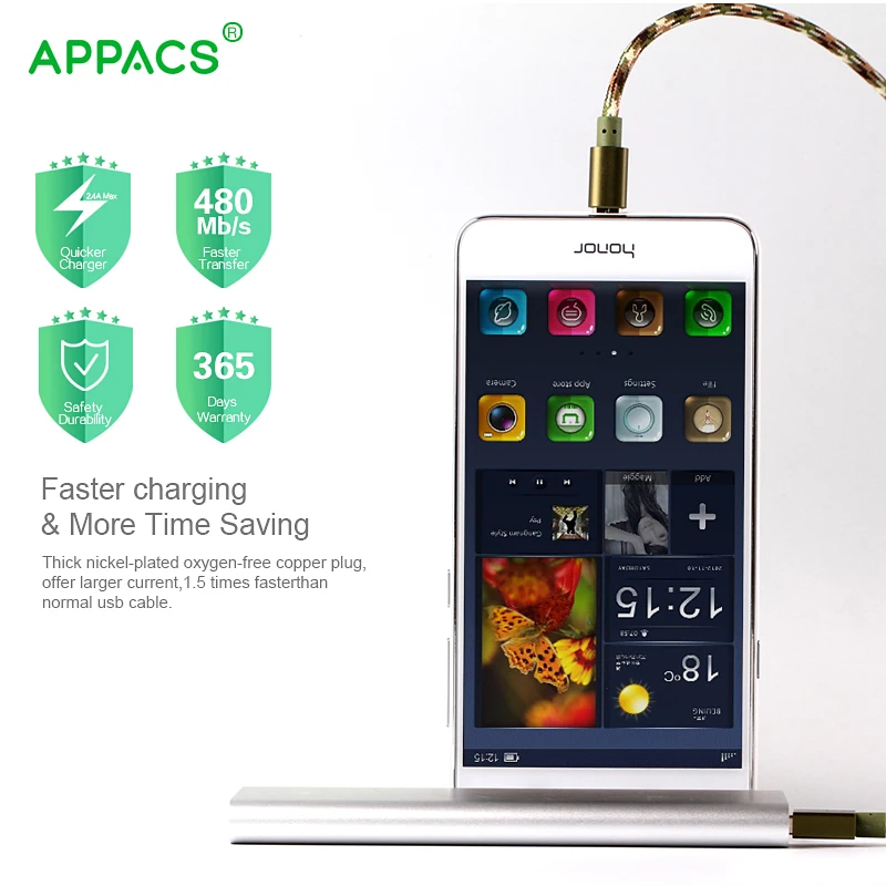 Micro USB Android зарядный кабель APPACS6.6Ft нейлоновый Плетеный высокоскоростной 2 0 к шнур