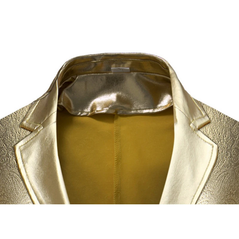 Золото Блестящий Блейзер Для мужчин с покрытием металлик ночной клуб S пиджак